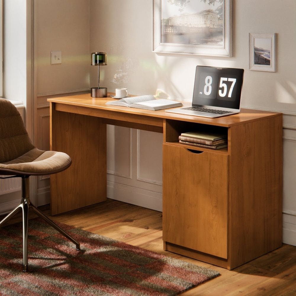 Escrivaninha para Escritório com 1 Porta e Nicho Lateral 115cm Maxi Marrom