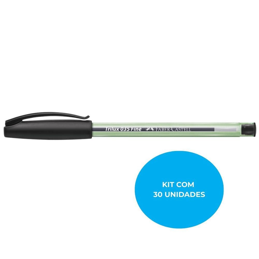 30 Unidades Caneta Esferográfica Trilux Preta 0.8Mm Faber