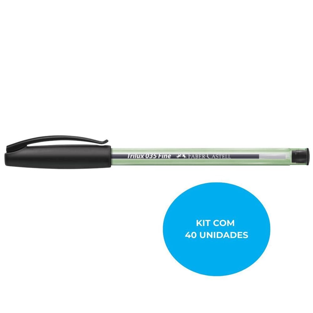 Kit 40 Canetas Faber-Castell Trilux 0.8Mm Preta Ponta Fina