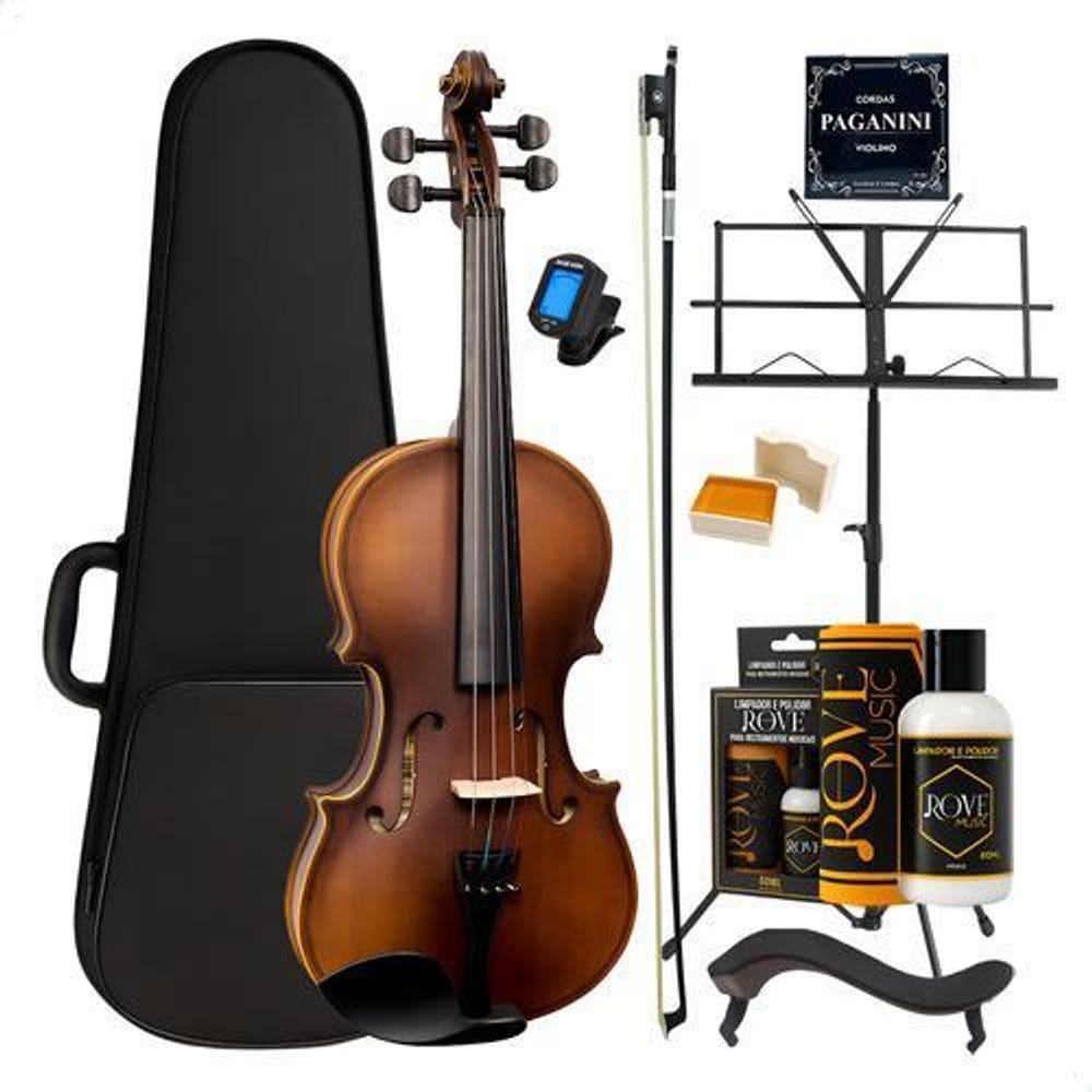 Kit Violino Vogga Von144N 4/4+Acessórios Com Estante+Polidor