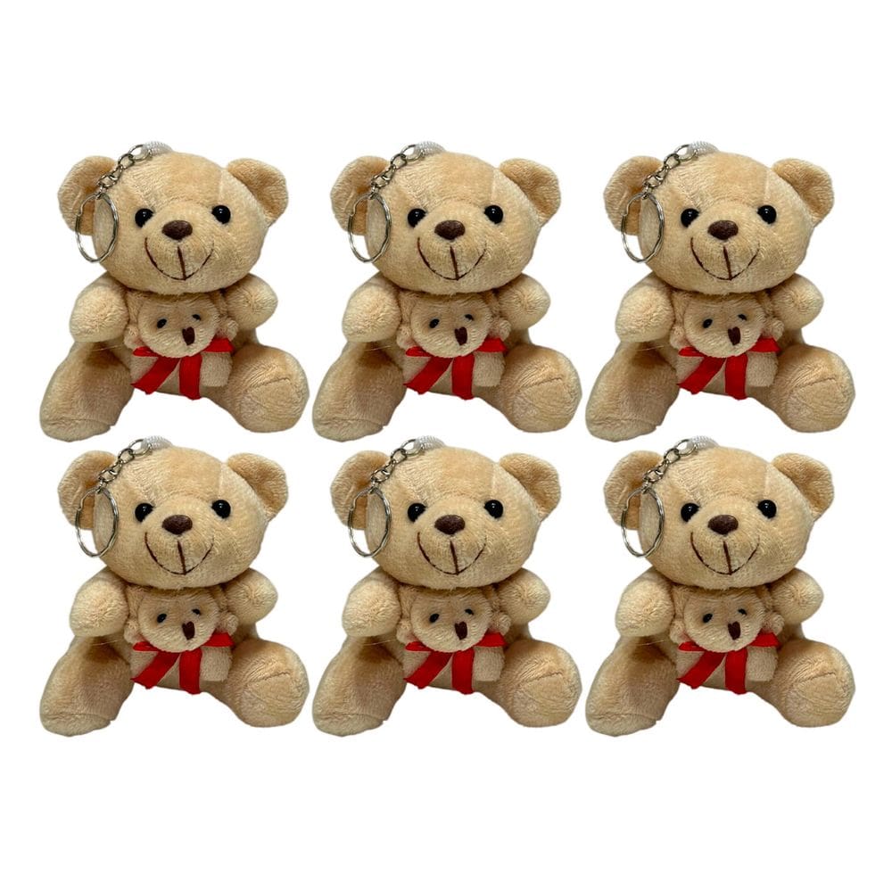 Kit 6 Chaveiros Ursinho Pelúcia 9cm Presente Lembrancinha Infantil Festas