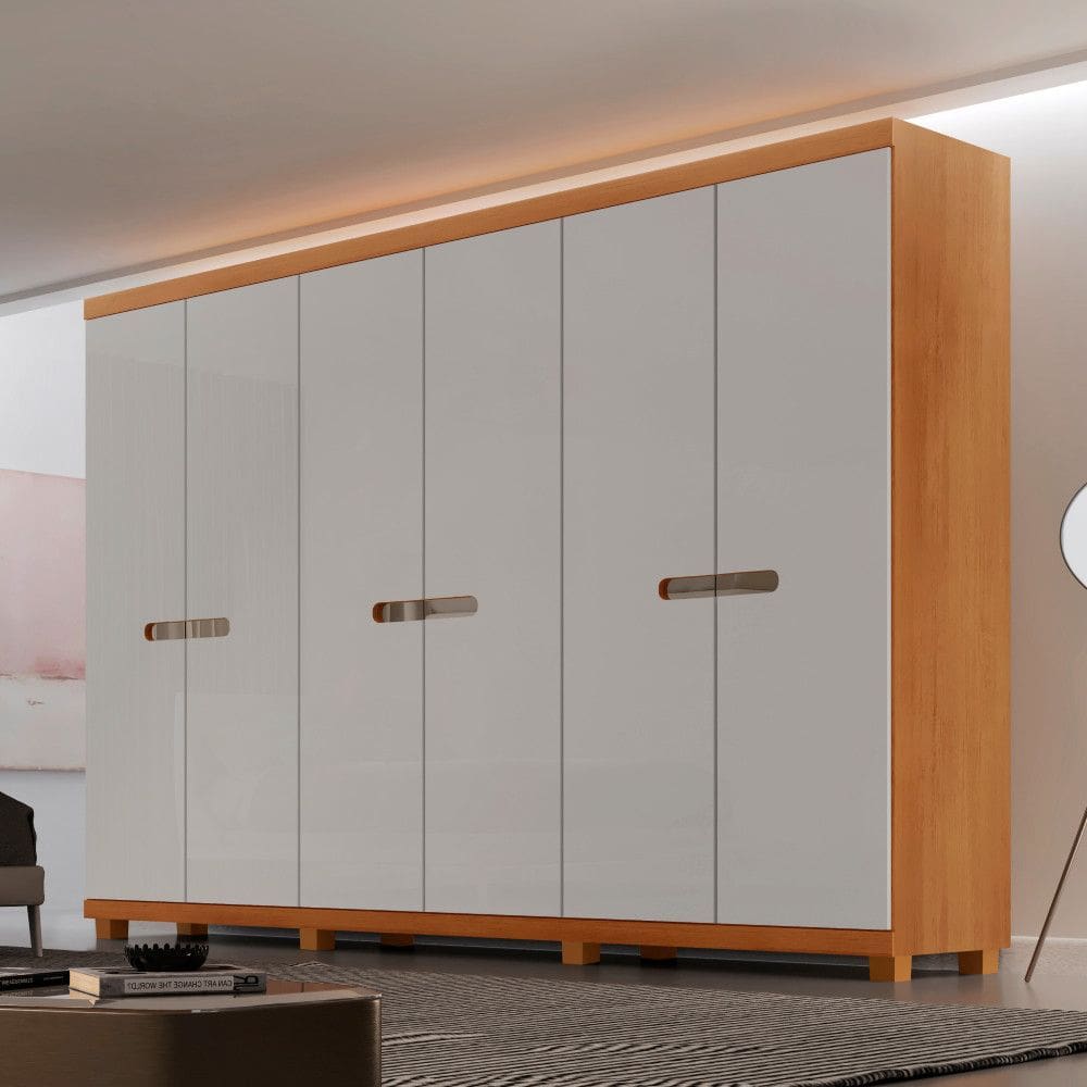 Guarda Roupa Casal Paris MDF 6 Portas e 6 Gavetas com Pes Moderna Mobilia