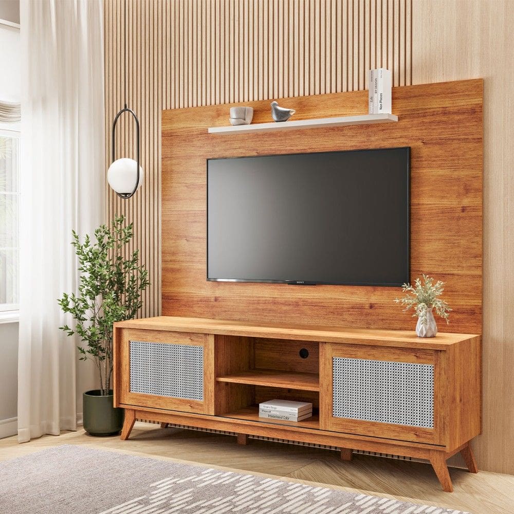 Estante para TV Até 65 Polegadas Serena 2 Portas Marrom/Off White - Viero Móveis