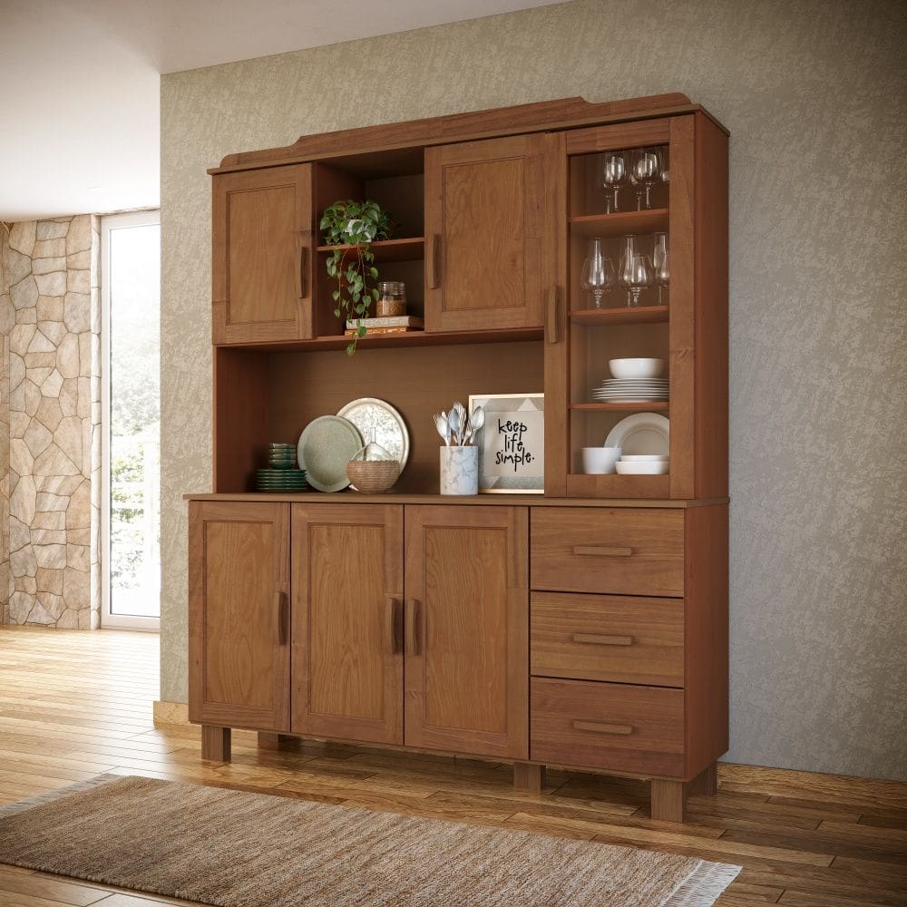 Armário de Cozinha Rústico Madeira Maciça 1290C Cobre 6 Portas e 3 Gavetas Castanho Finestra