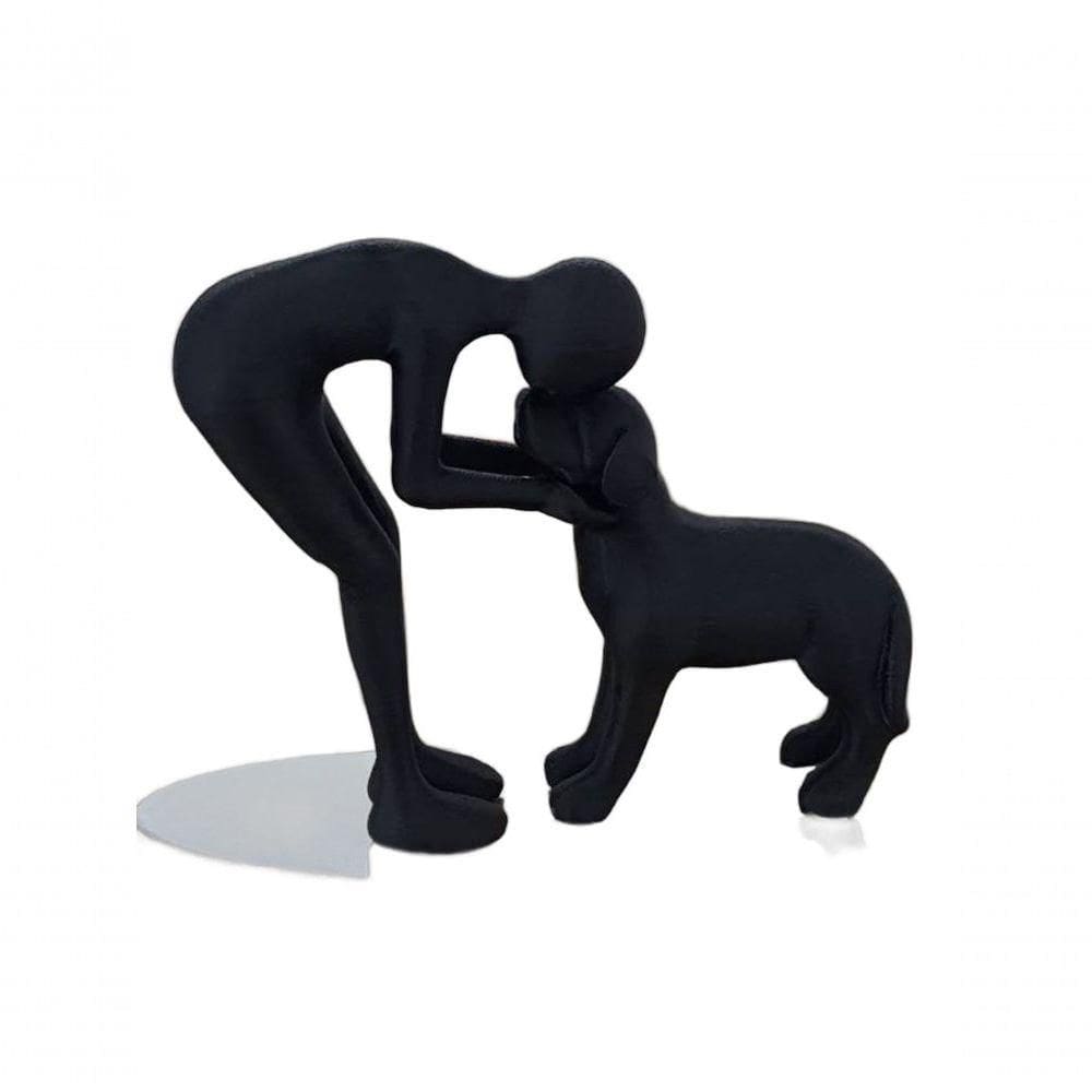 Escultura Pessoa E Cachorro Amor Fiel 3d Decoração Afetiva Minimalista Para Nichos E Estantes 9cm