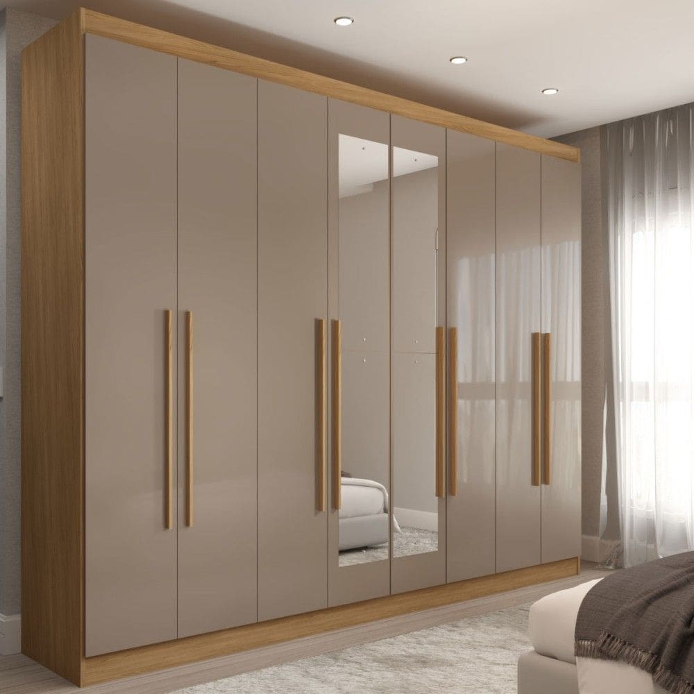 Guarda-Roupa Casal Ele e Ela 8 Portas 8 Prateleiras com Espelho Cinamomo/Cappuccino - Panorama Móveis