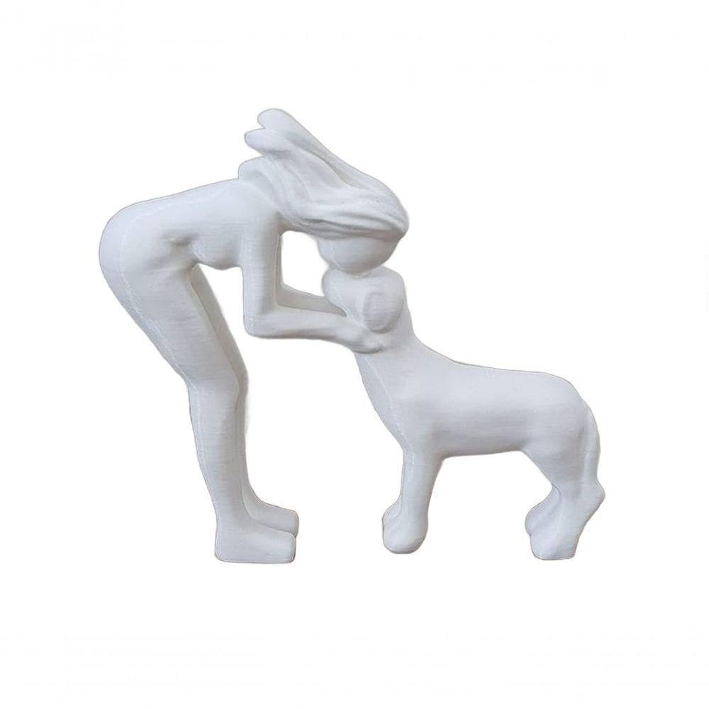 Escultura Mulher E Cachorro Laço Eterno Estátua Decorativa Minimalista