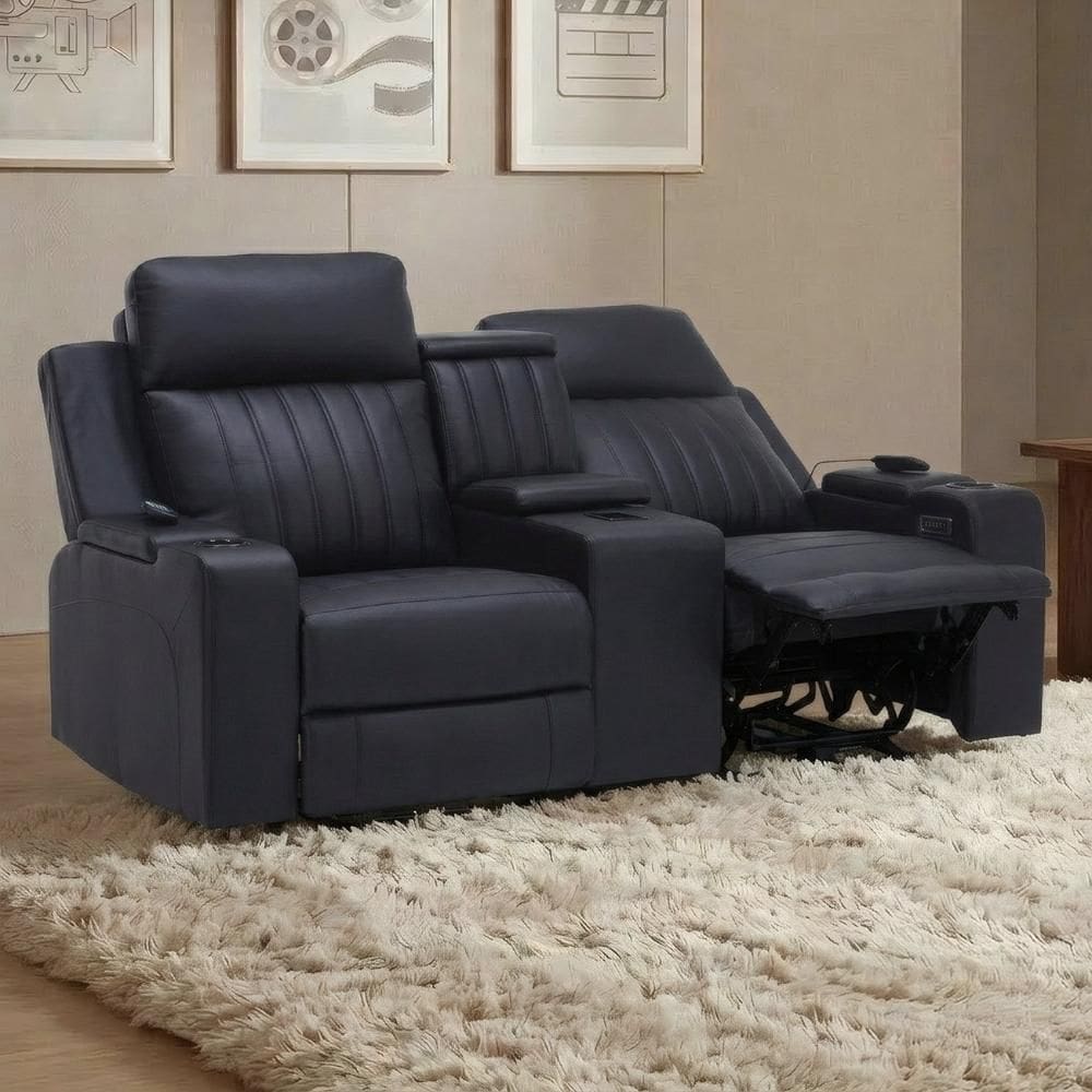 Poltrona Reclinável Cinema 2 Lugares Baú Usb Pu Moscou Sint Preto Z57 - Mpozenato