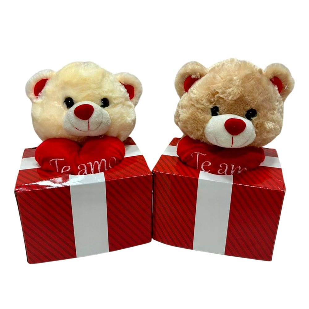 Urso Pelucia Coracao Na Caixa Romantico Presente Namorados 26cm