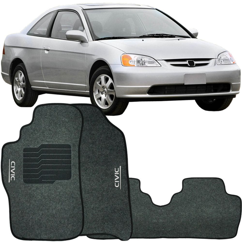 Tapete Carpete Civic 2001 à 2006 Grafite Logo Bordado Jogo 3 Peças Personalizado Automotivo