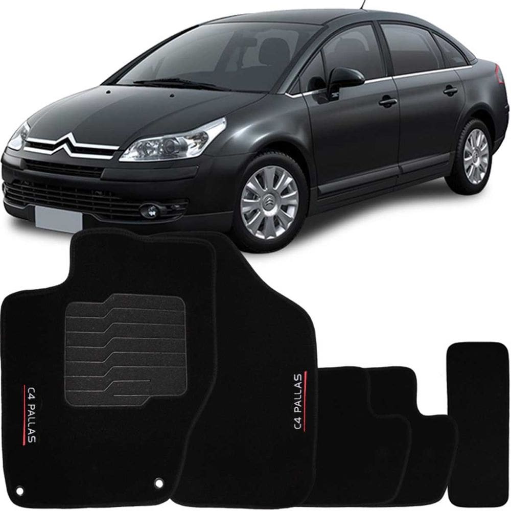 Tapete Carpete Citroen C4 Pallas 2008 à 2013 Preto Logo Bordado Jogo 5 Peças Personalizado