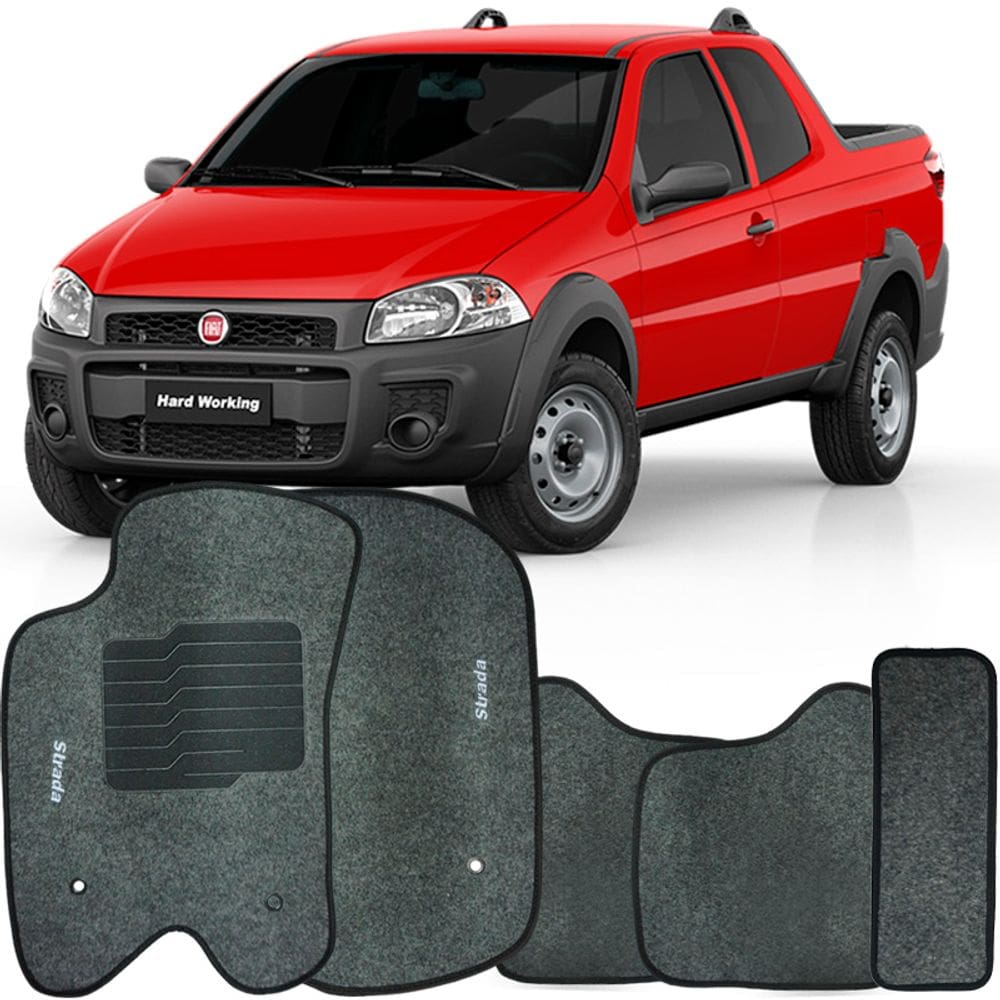 Tapete Carpete Strada Cabine Dupla 2013 à 2019 Grafite Logo Bordado Jogo 5 Peças Personalizado