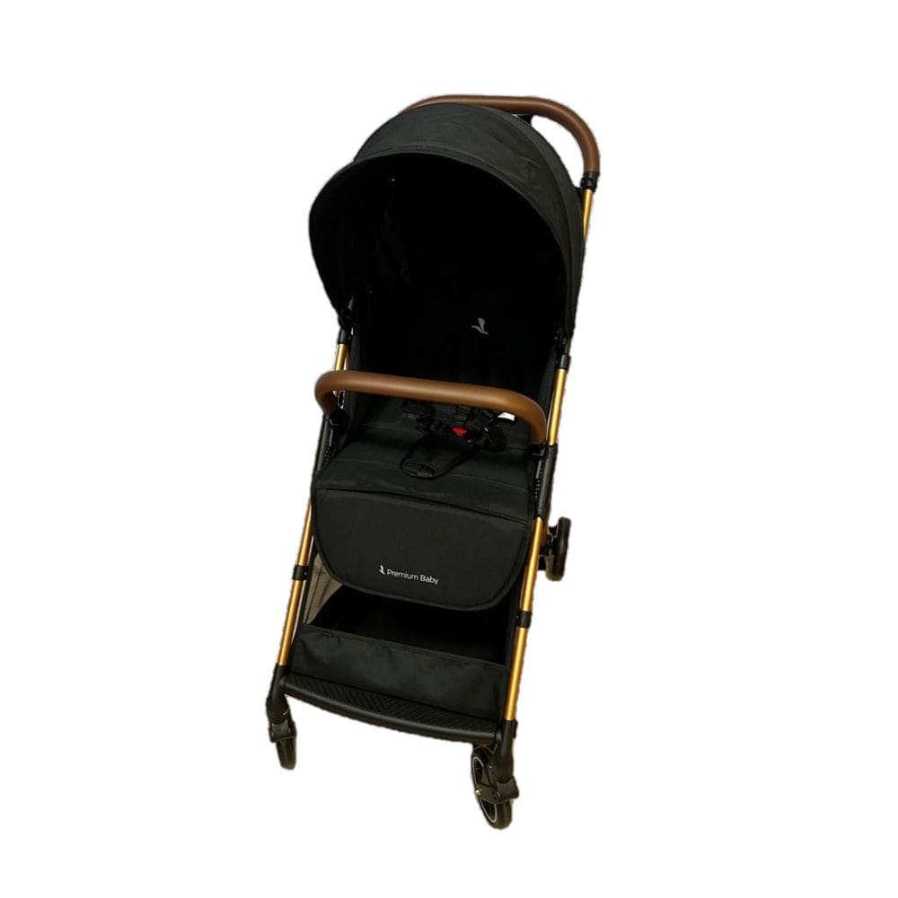 Carrinho de Bebê Zurich Preto Gold Couro Marrom Premium Baby