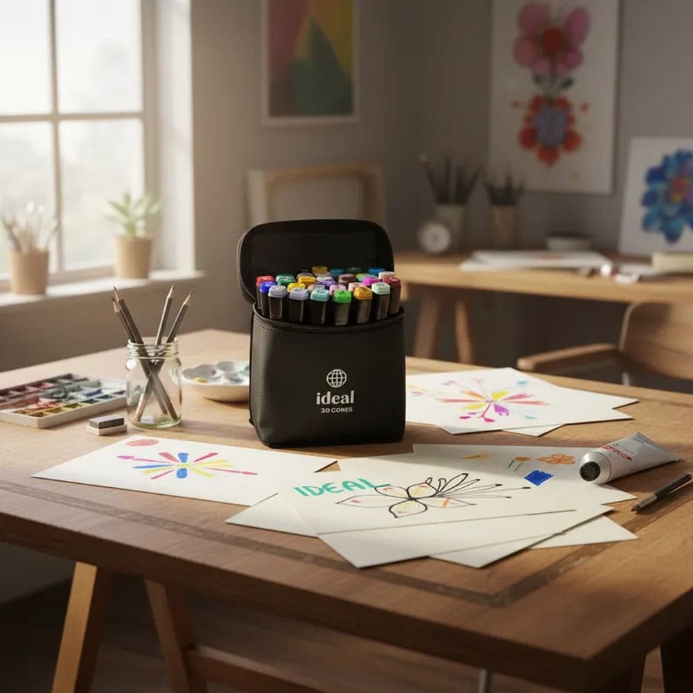 Kit Canetinhas Estojo 36 Cores Marcador Permanente Colorida Duas Pontas Pintar Arte Colorir Desenho