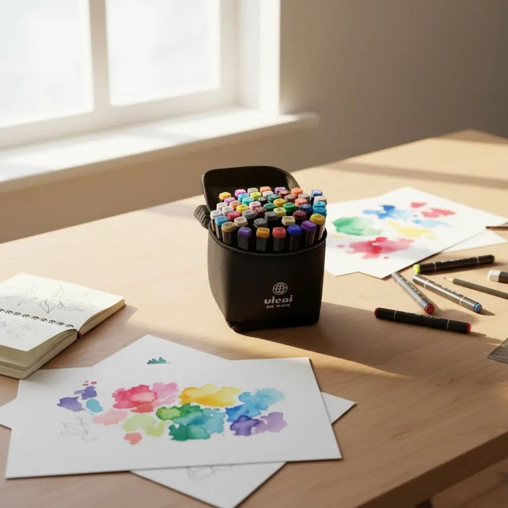 Kit Canetinhas Estojo 48 Cores Marcador Permanente Colorida Duas Pontas Pintar Arte Colorir Desenho