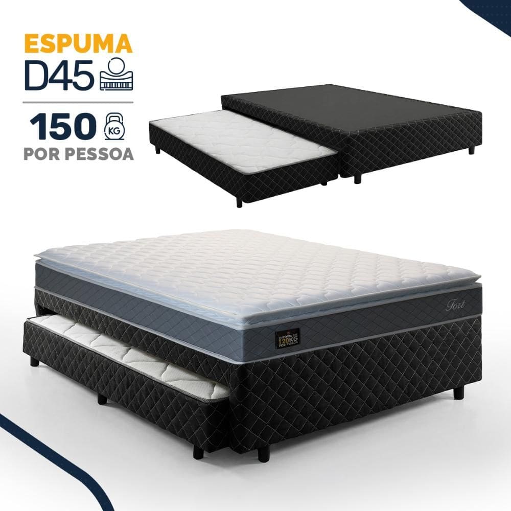 Bicama Box com Colchão de Espuma D45 Pillow Top Fort Comfort + Auxiliar de Espuma D28 Positanno Casal 138cm