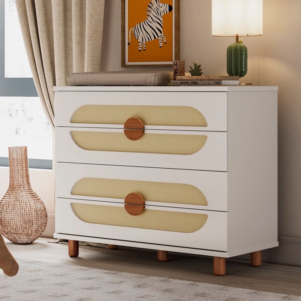 Cômoda para Quarto de Bebê 4 Gavetas Aurora Areia /Jequitibá