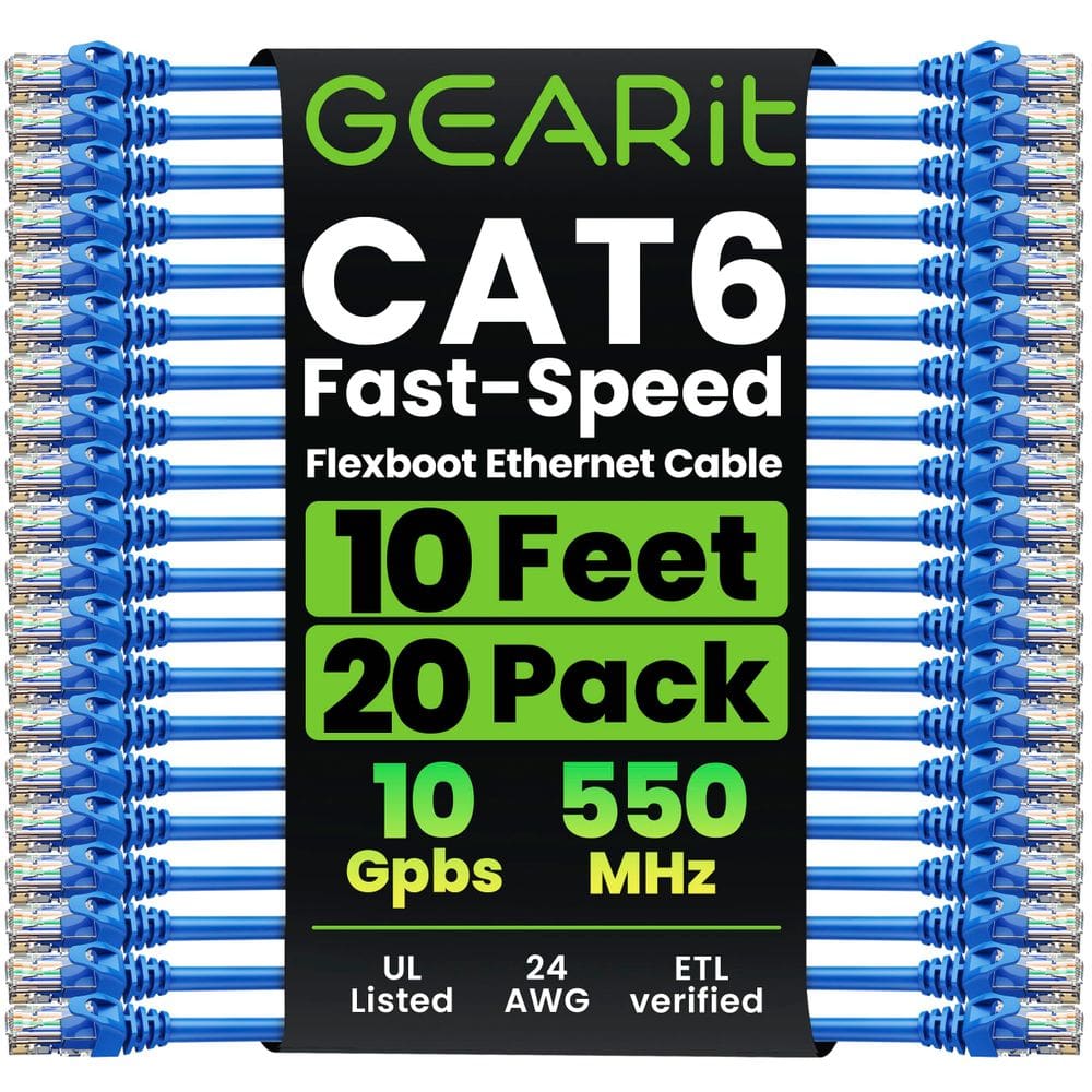 Cabo Ethernet GearIt Cat6 de 10 pés, pacote com 20, azul Snagless