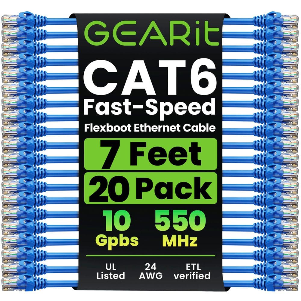 Cabo Ethernet GearIt Cat6, 7 pés, pacote com 20, azul Snagless