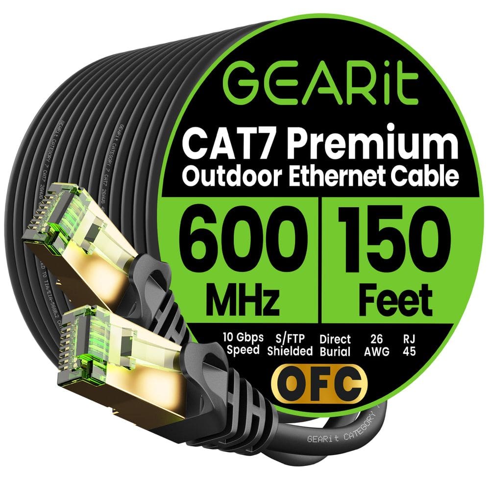 Cabo Ethernet GearIt Cat7 Outdoor 150 pés SFTP 10 Gbps à prova d`água
