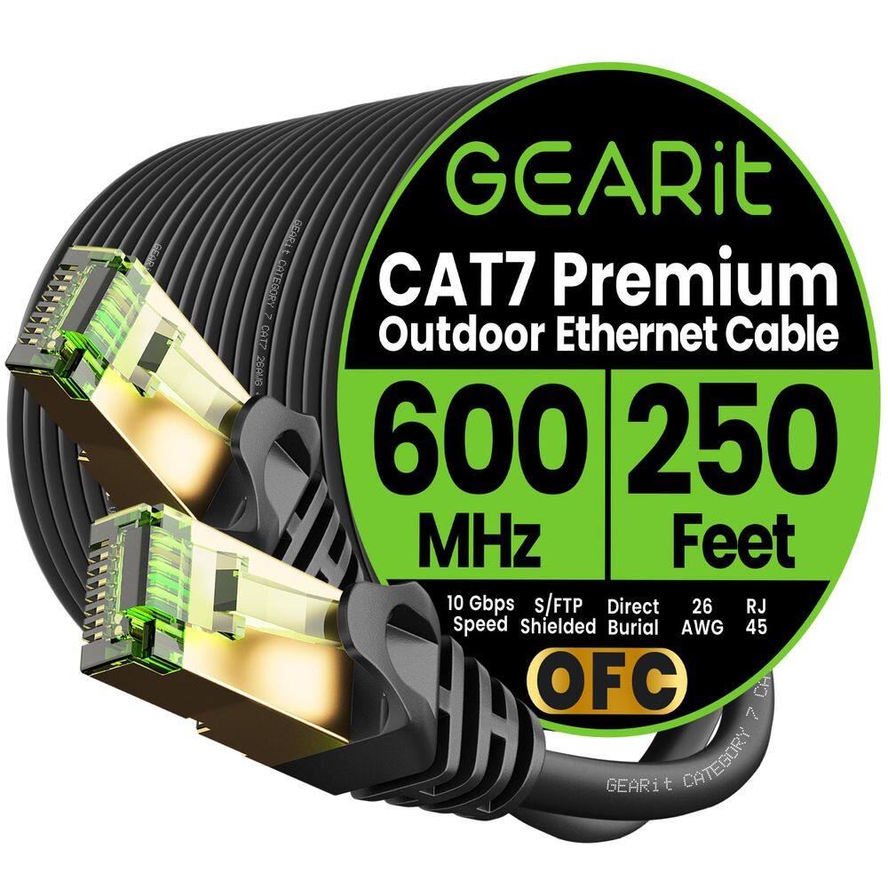 Cabo Ethernet GearIt Cat7 Outdoor 250 pés SFTP 10 Gbps à prova d`água