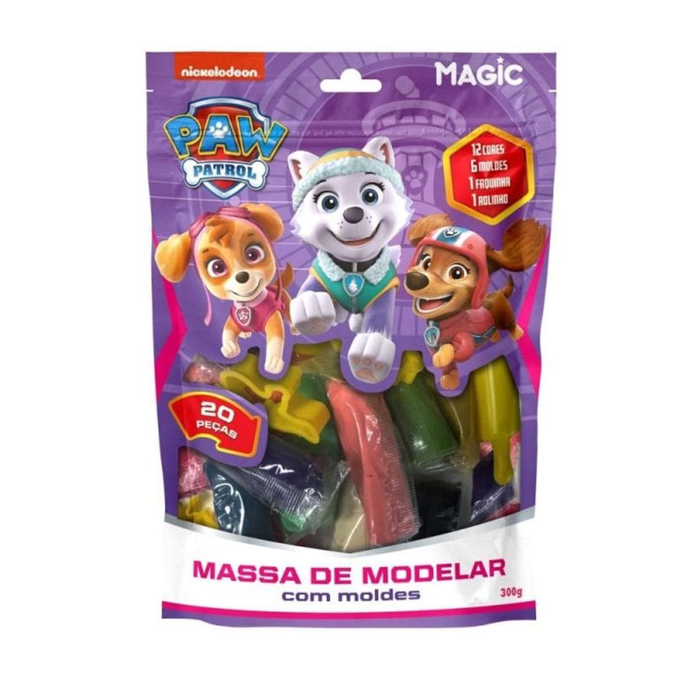 Massa de modelar 12 cores 6 moldes 2 itens - patrulha canina - pacote roxo