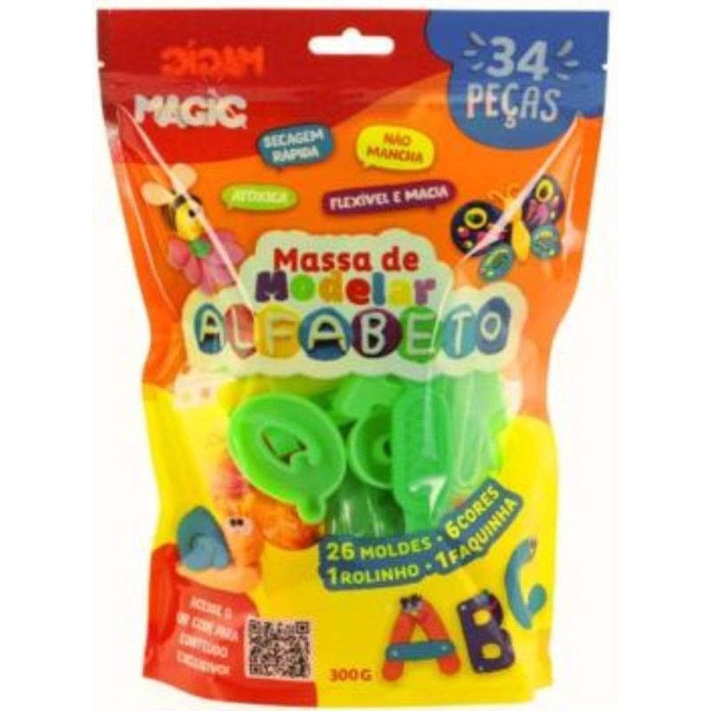 Massa Modelar 34 Pecas - Alfabeto - 300G