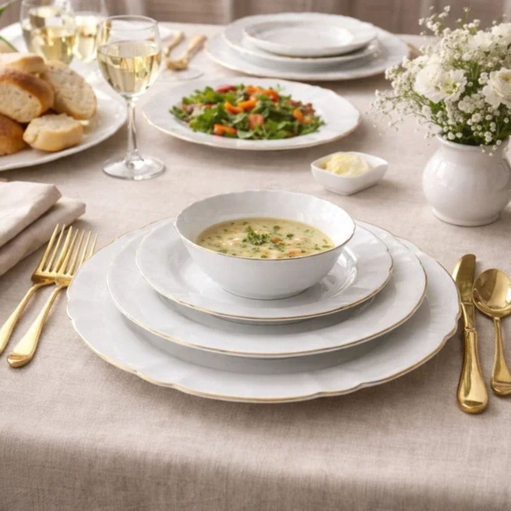 Aparelho de Jantar 24pç Opalino Lidia Fio de Ouro p/ 6pessoas Hauskraft