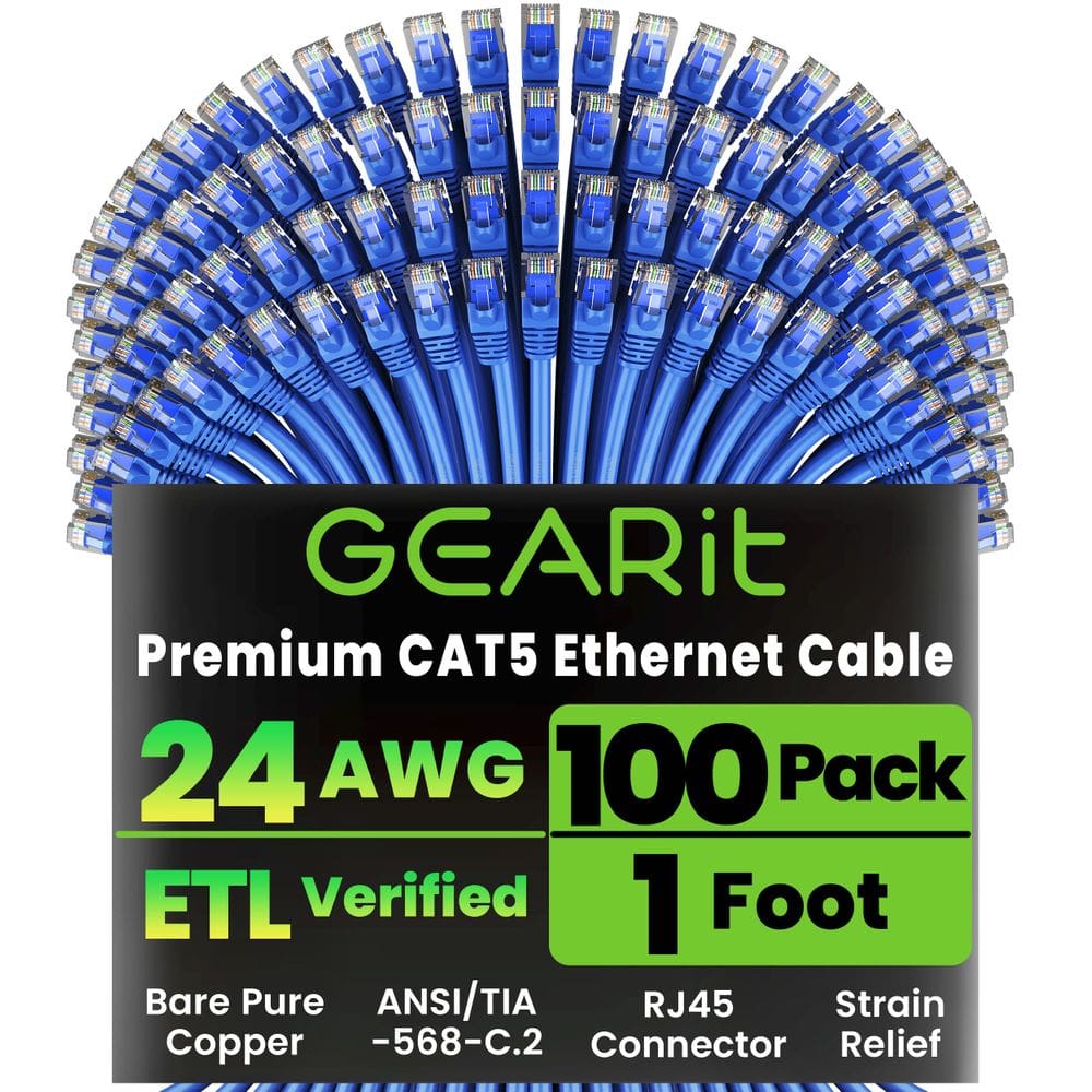 Cabo de conexão Ethernet GEARIT Cat5e 30 cm, pacote com 100, azul