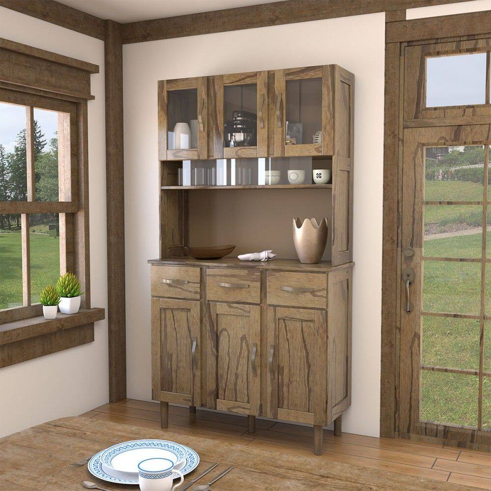 Armário de Cozinha 6 Portas 3 Gavetas Rústico Madeira Maciça Mogano - Panorama Móveis