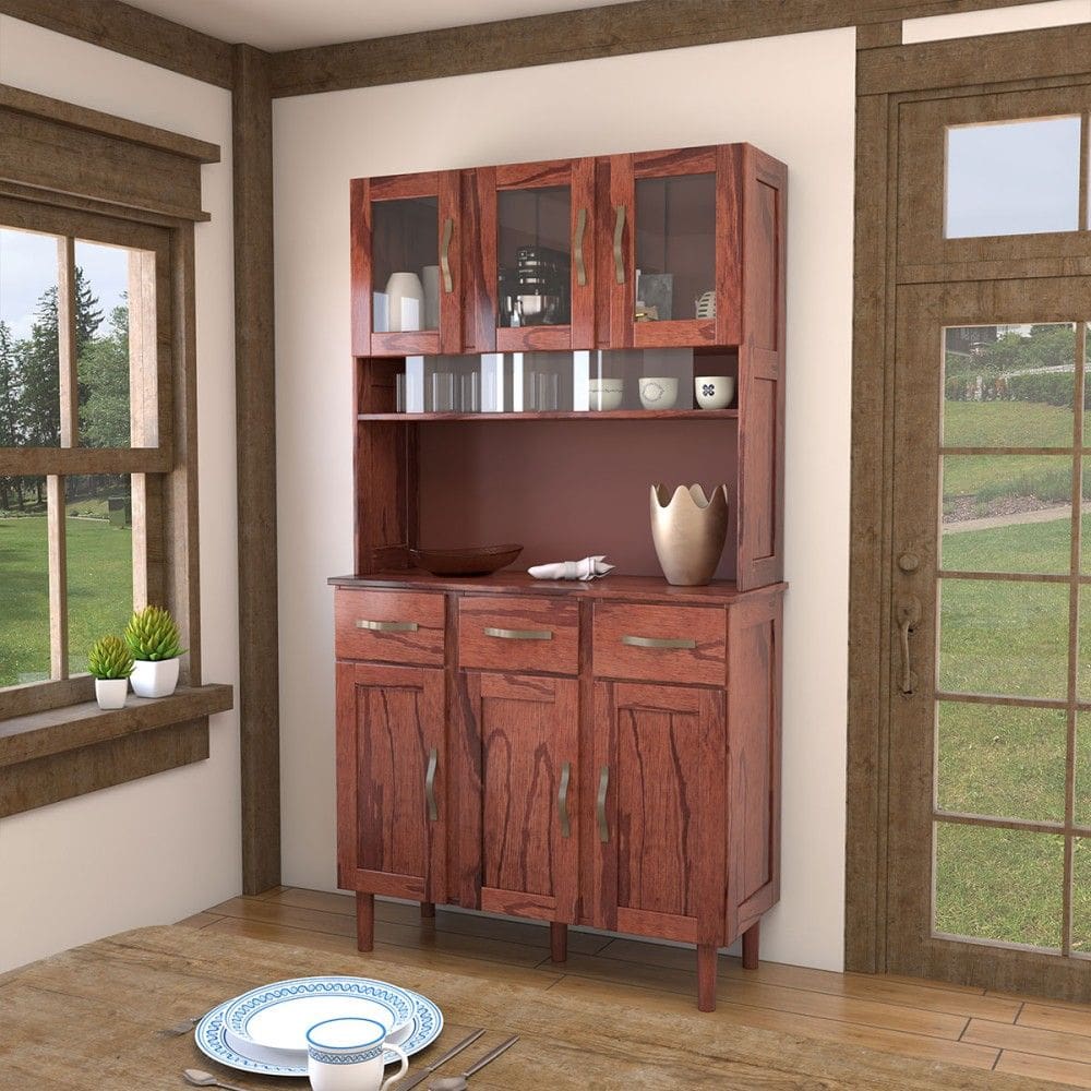 Armário de Cozinha 6 Portas 3 Gavetas Rústico Madeira Maciça Castanho - Panorama Móveis