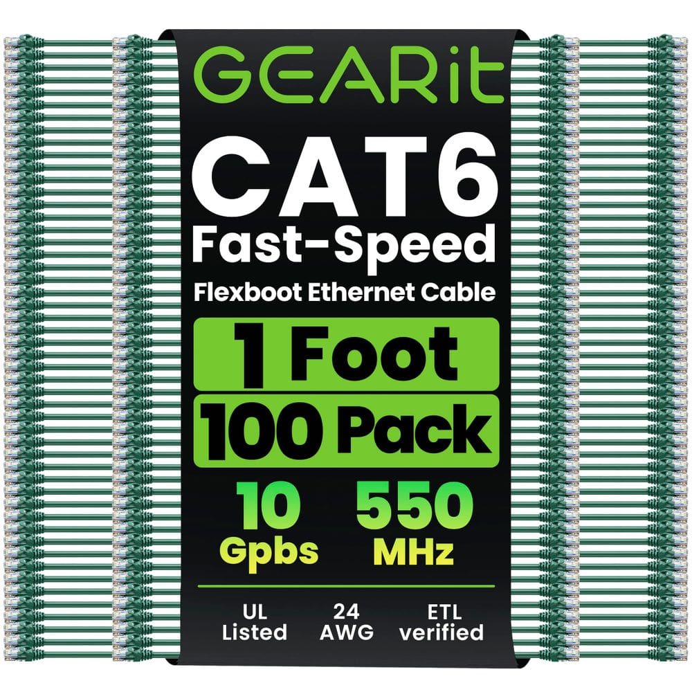 Cabo Ethernet GearIt Cat6 Patch 30 cm, pacote com 100, verde