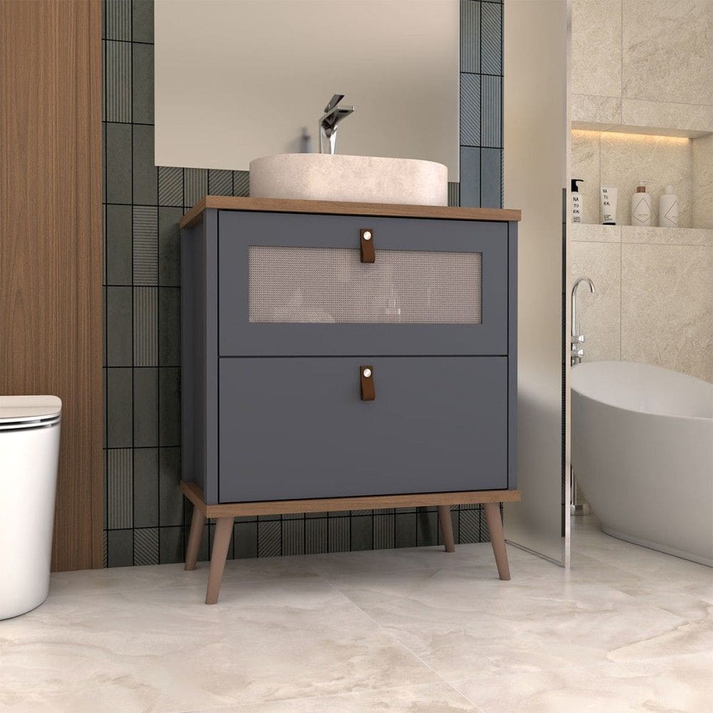 Armário de Banheiro Flandre 60 Cm 1 Porta e 1 Gaveta 100% Mdf Titanium/Freijó - Panorama Móveis