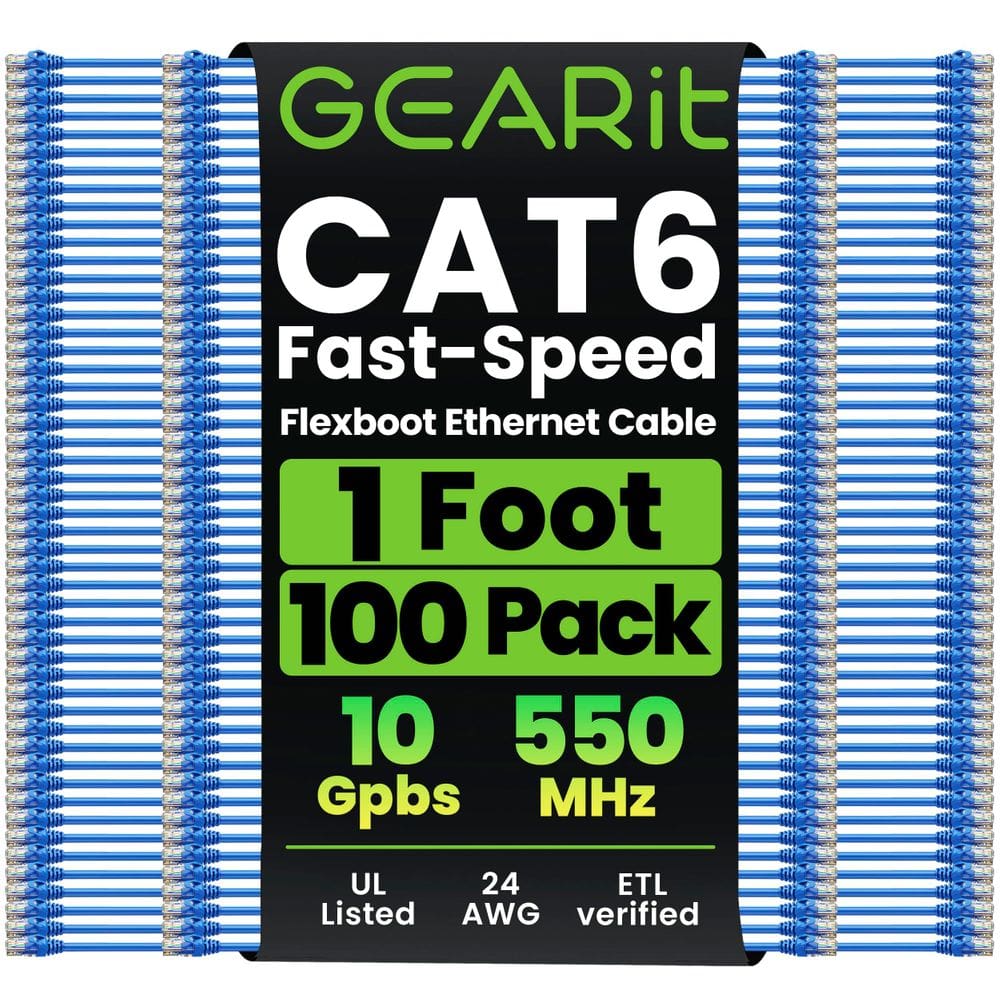 Cabo Ethernet GearIt Cat6 Patch 30 cm, pacote com 100, azul