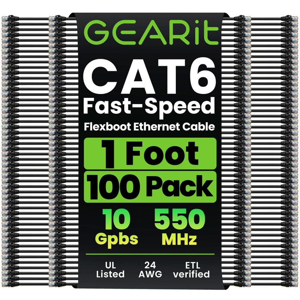 Cabo Ethernet GearIt Cat6, pacote com 100 pés, preto