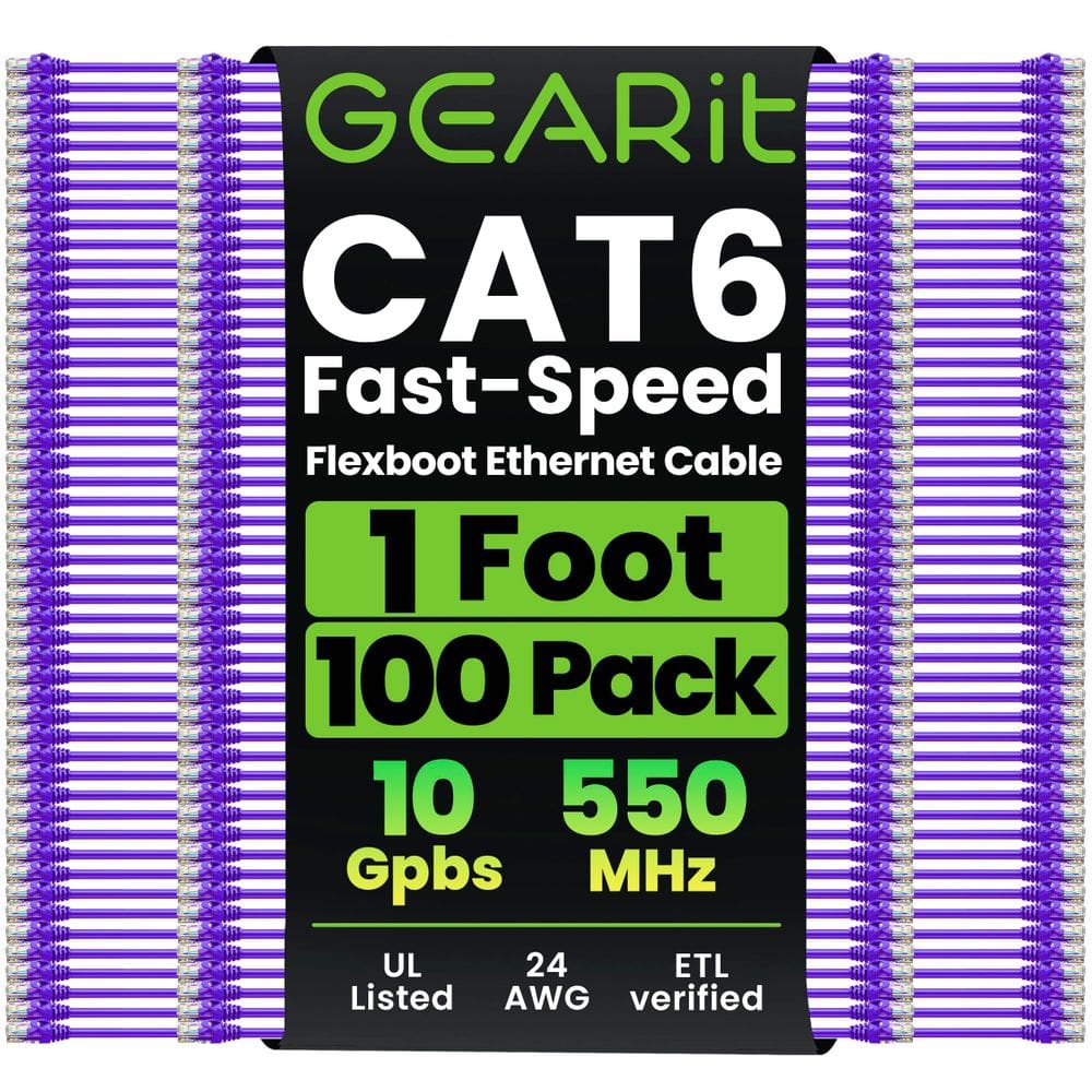 Cabo Ethernet GearIt Cat6 Patch 30 cm, pacote com 100 roxos