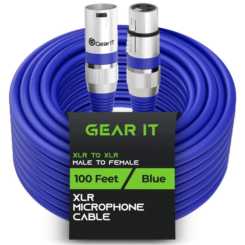 Cabo de microfone GearIt XLR macho para fêmea 30 m 3 pinos azul