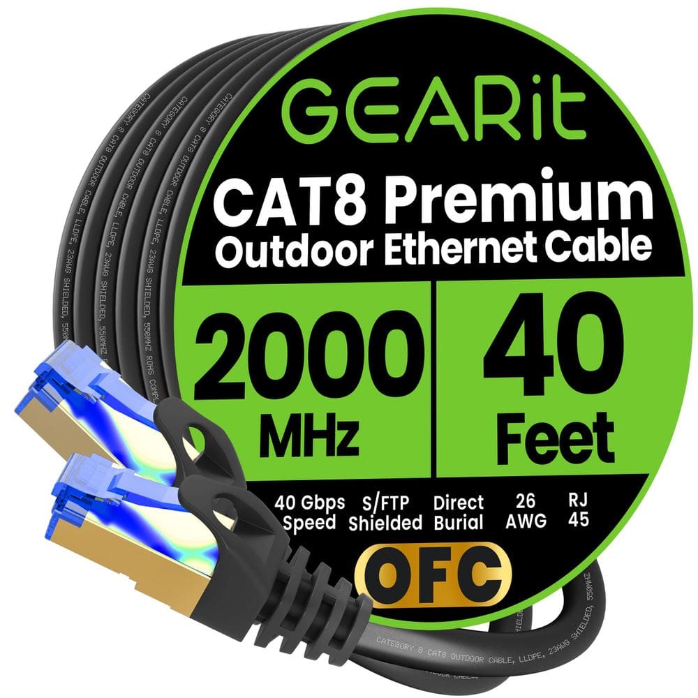 Cabo Ethernet GearIt Cat8 Outdoor 40 pés à prova d`água 40 Gbps