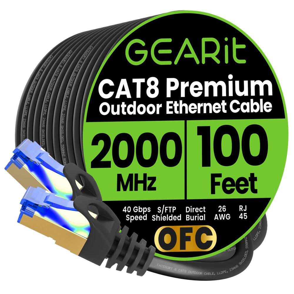 Cabo Ethernet GearIt Cat8 Outdoor 100 pés à prova d`água de 40 Gbps