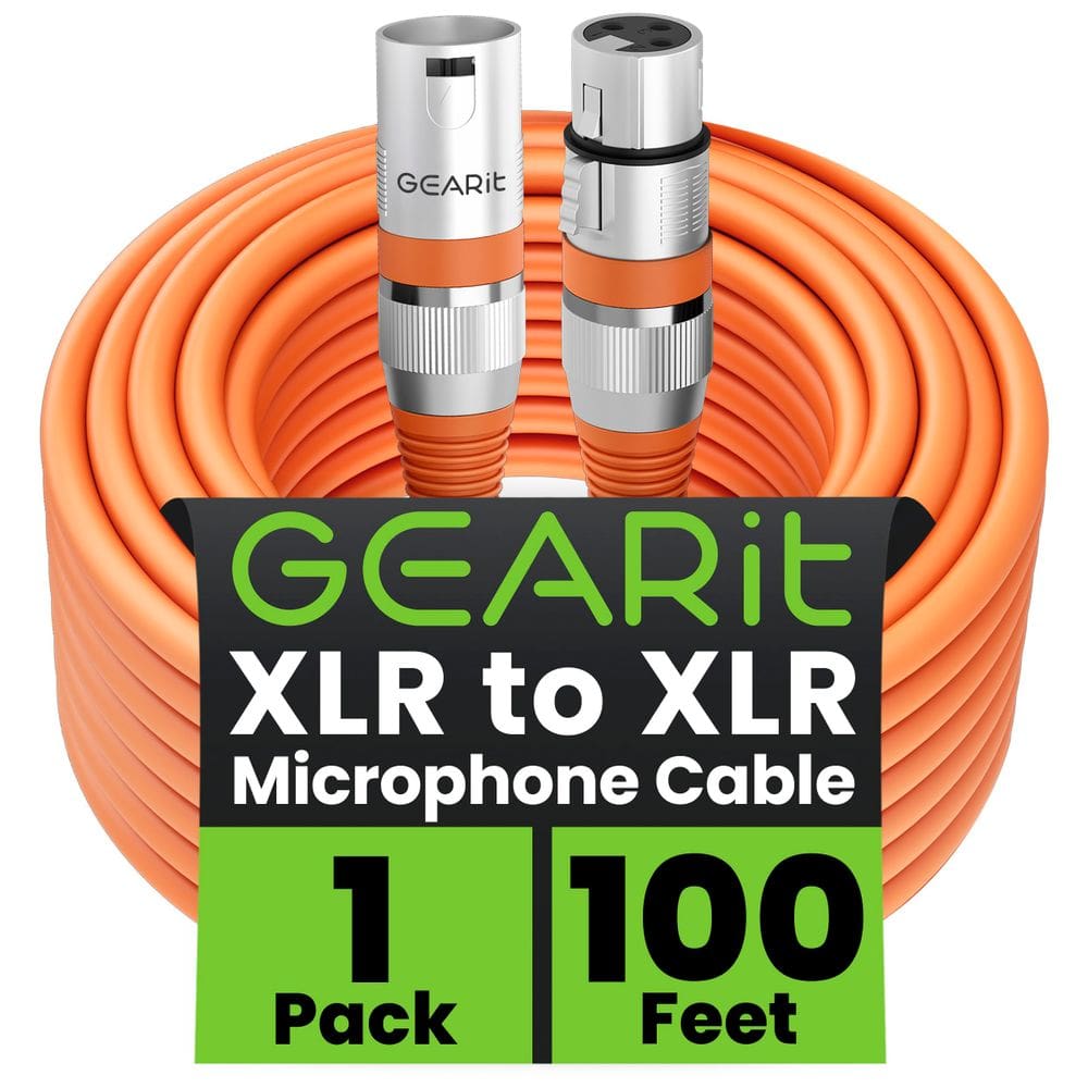 Cabo de microfone GearIt XLR macho para fêmea 30 m 3 pinos laranja