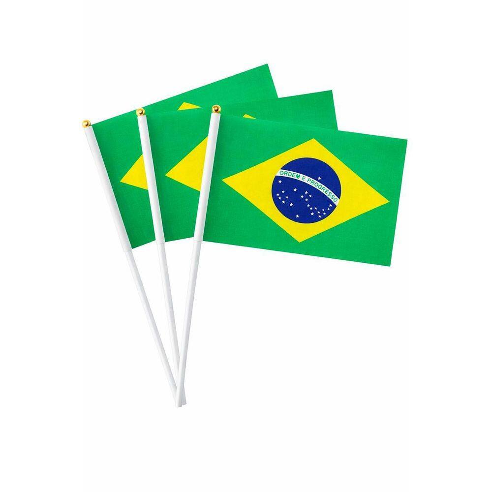 Bandeira De Mão Brasil Dupla Face Com Mastro Festa Jogo
