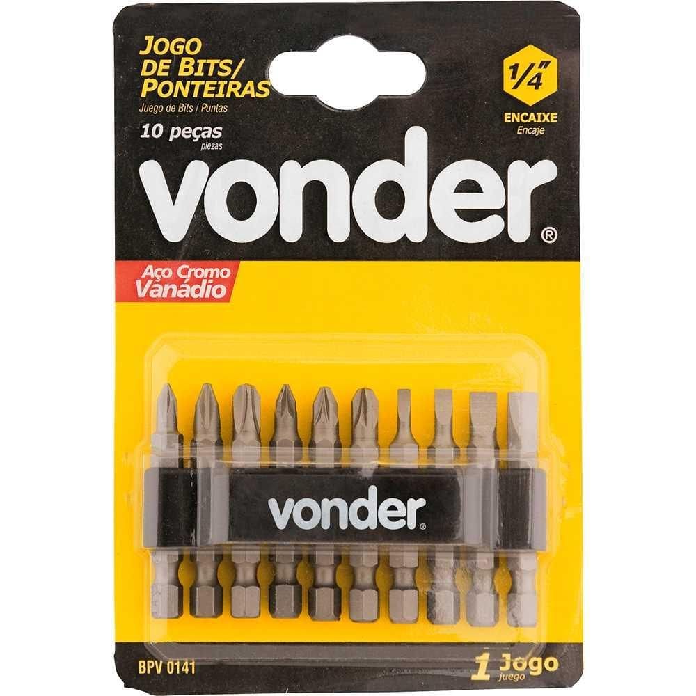 Jogo de Bits/ponteiras Com 10 Peças de Encaixe Sextavado 1/4”” - Vonder 3538100000