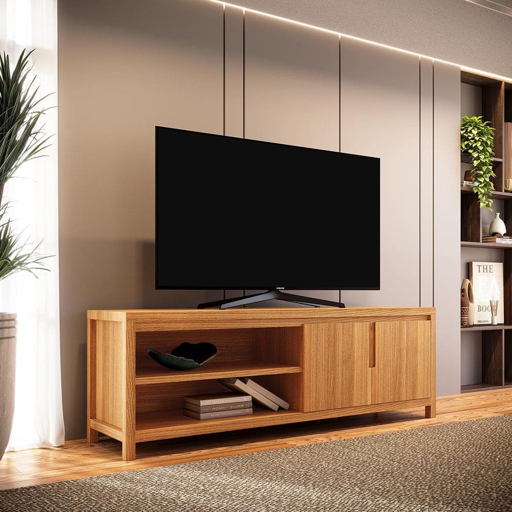 Rack para TV Nature com 2 Portas Rústico Claro Madeira Pinus