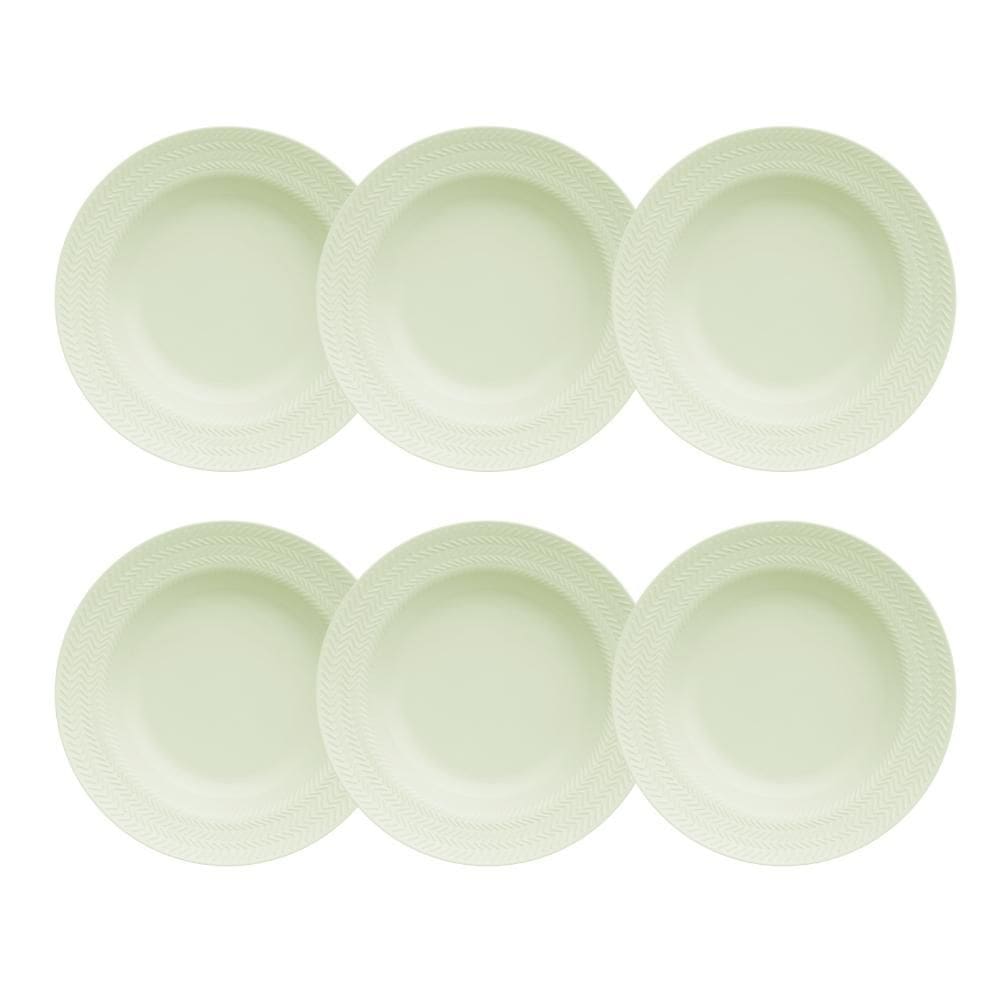 Kit 06 Prato Fundo Chevron Verde Menta Germer Porcelanas