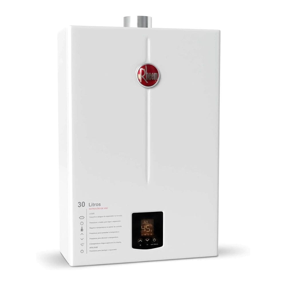 Aquecedor a Gás GN Rheem 30 Litros Digital, Bivolt, Automático, Chama Modulante, Função Solar, Segurança, Alta Vazão