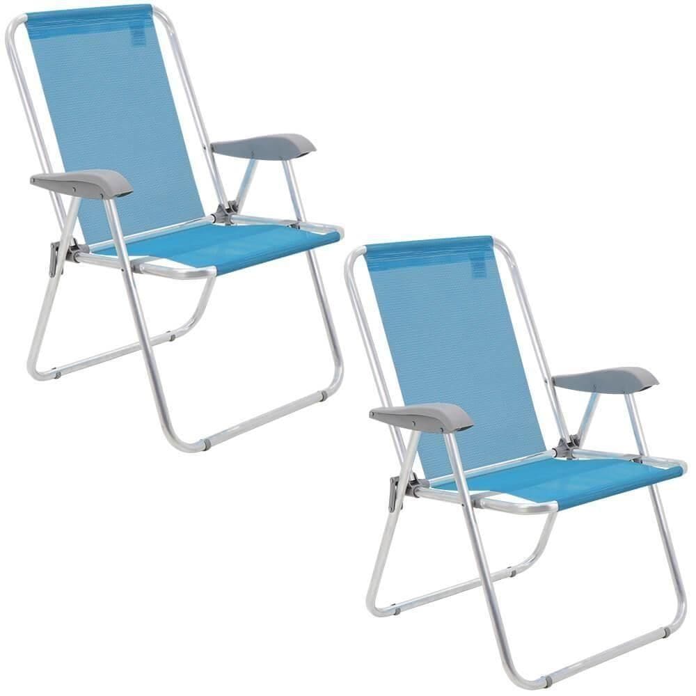 Kit 02 Cadeiras De Praia Tramontina Creta Master Em Alumínio Com Assento Azul Cristal 92900201