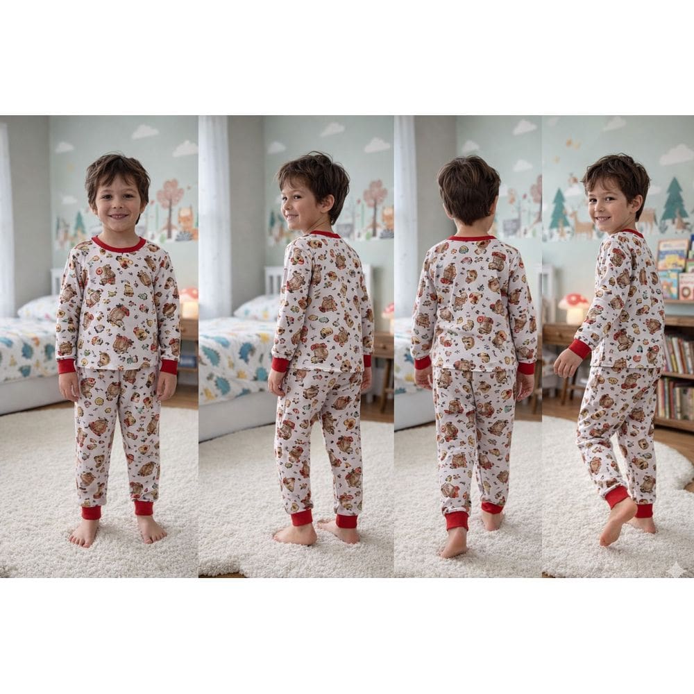 Pijama Infantil Menino Inverno Estampa Capivara Blusa Manga Longa e Calça com Punhos de Ribana