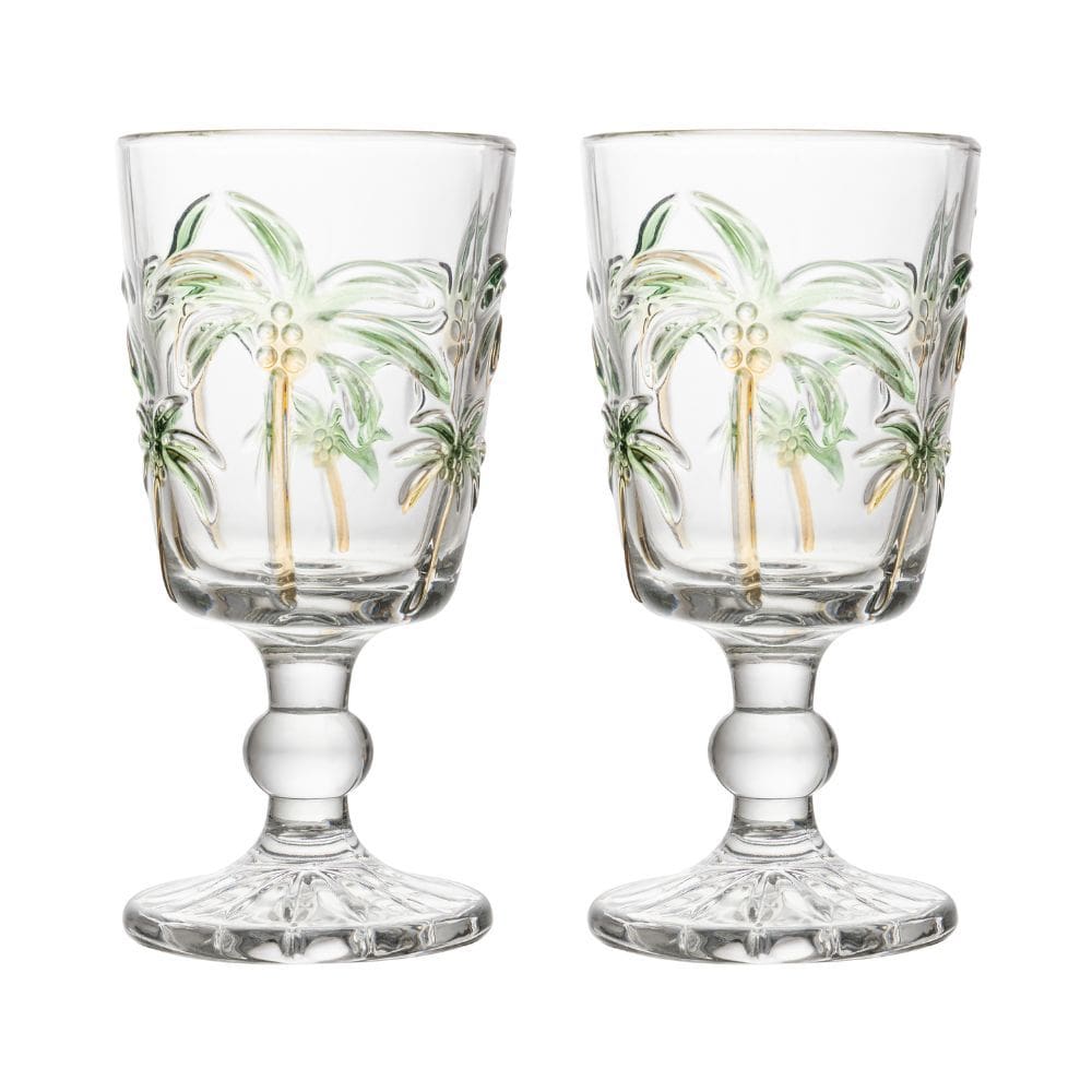 Kit C/2 Taças De Vidro Água Tropical Palmeira Handing Paintin 310ml Lyor