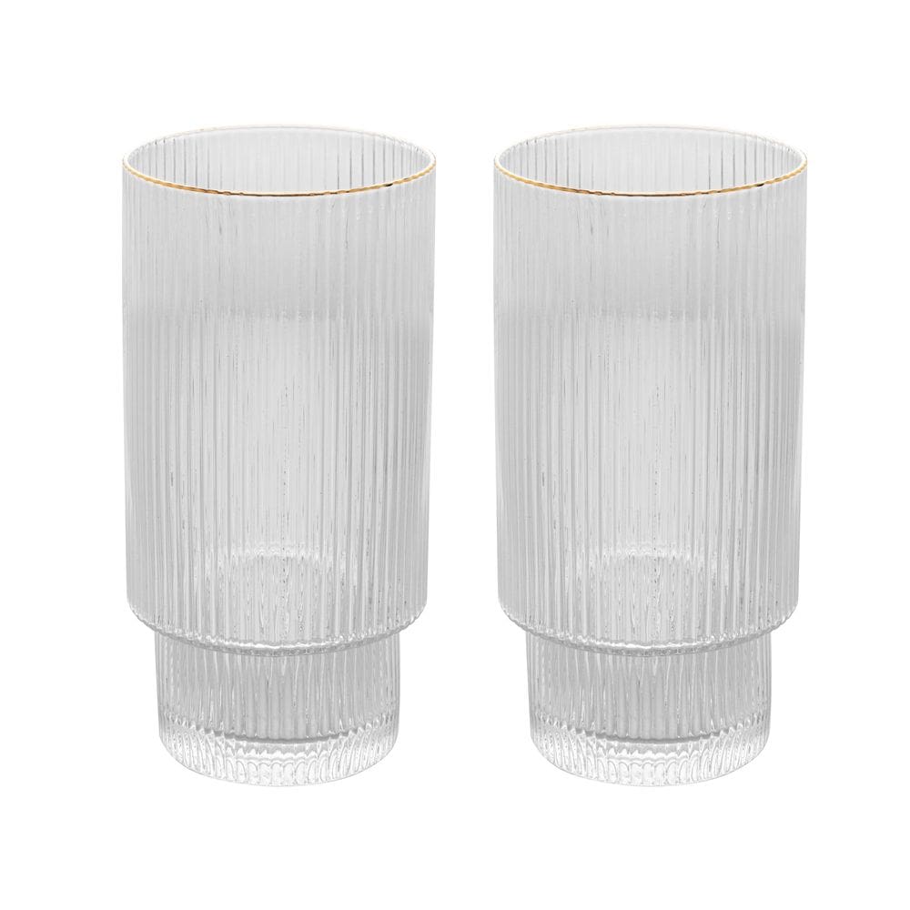 Cj 2 Copos Altos de Vidro Transparente C/Fio de Ouro Lines 400ml Wolff