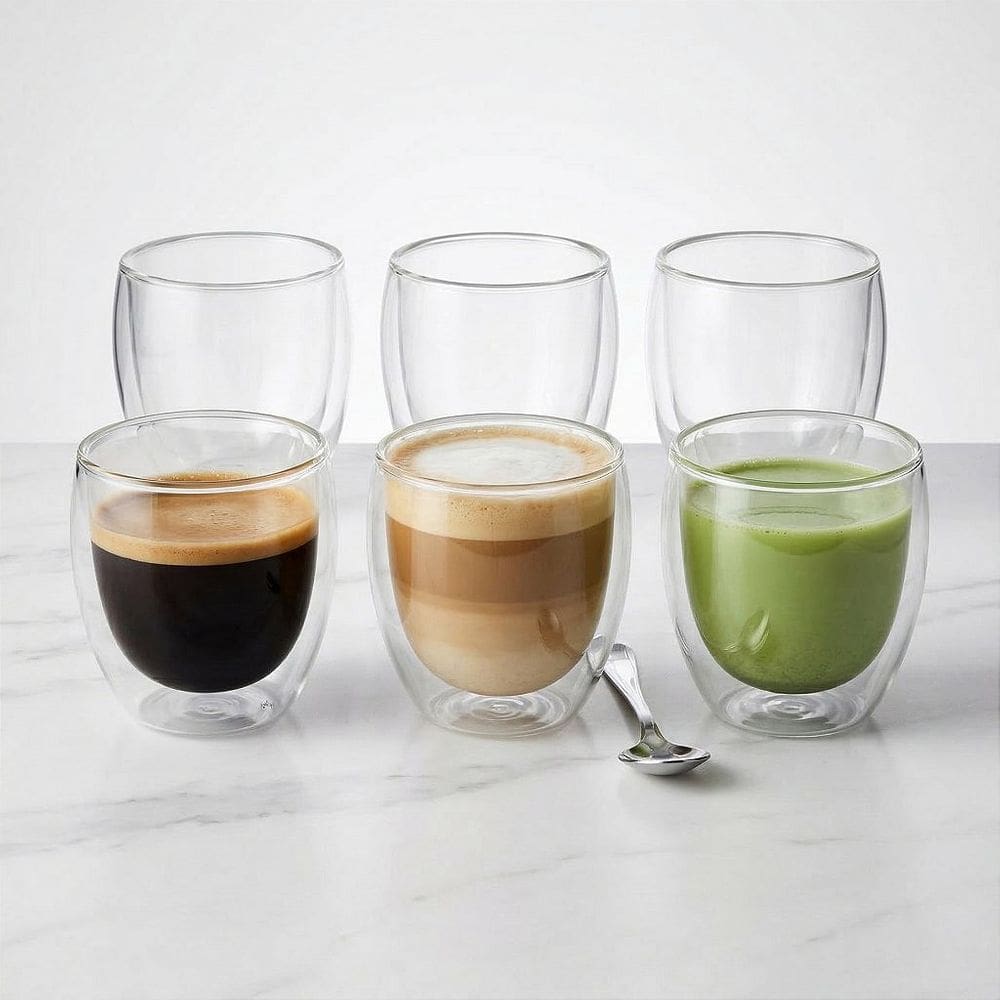 MP - Kit 6 Copos Vidro Duplo 200ml Parede Dup